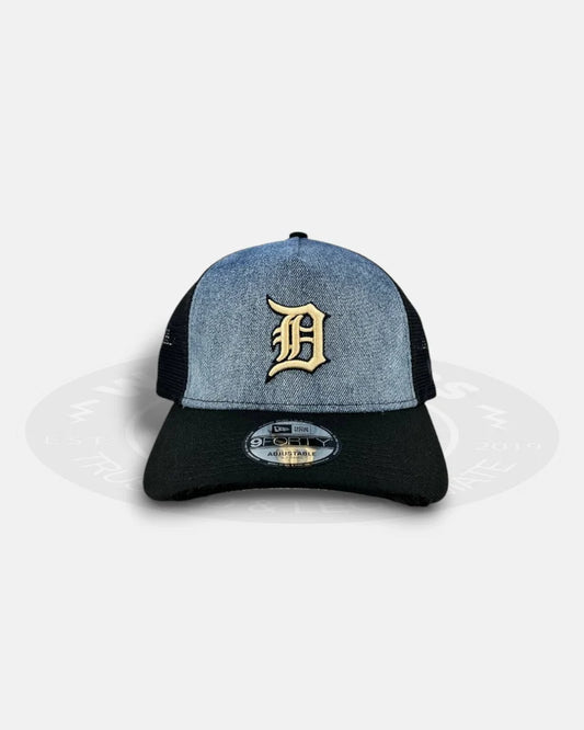 Detroit Tigers Bleach Azul 9FORTY A Frame Trucker Snapback Hat