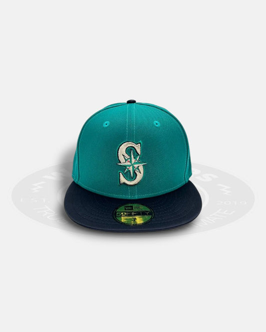 Seattle Mariners Satin Peak Prime Teal Black 59Fifty Fitted Hat