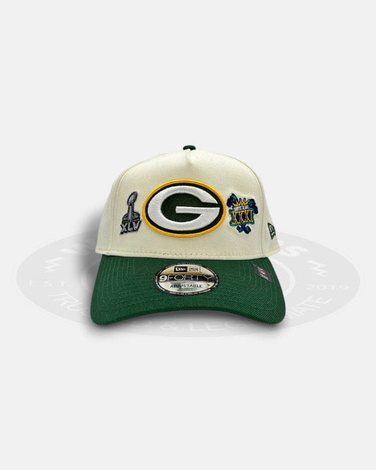 Green Bay Packers 'Super Bowl Front Logos' 9FORTY A-Frame Snapback Chrome